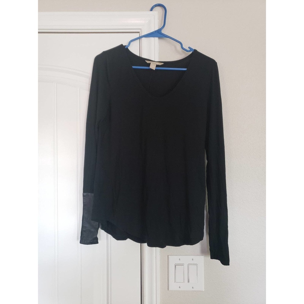 Banana Republic Long Sleeve black shirt the leather on sleeves size XS